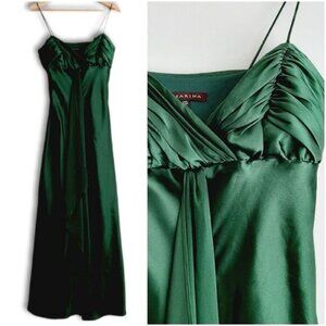 MARINA | Satin Empire Waist Front Drape Maxi Dress Green Sz 6